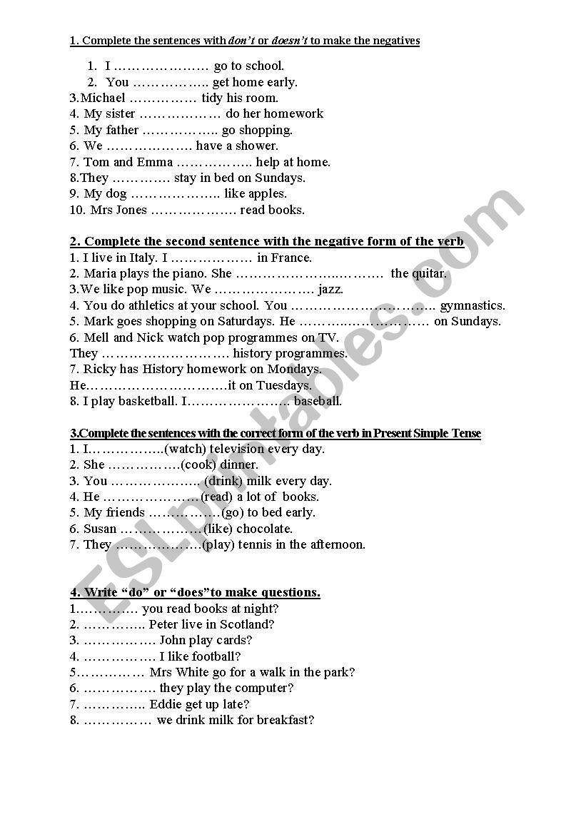 Present Simple practice worksheet