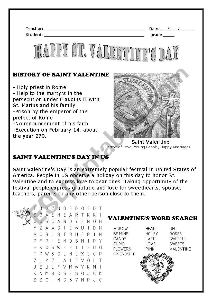 Happy Saint Valentines Day worksheet