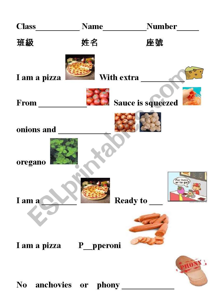 I    am  a  pizza worksheet