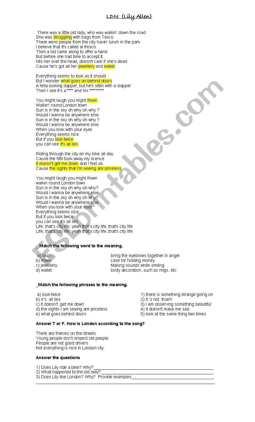 London - Lilly Allen worksheet