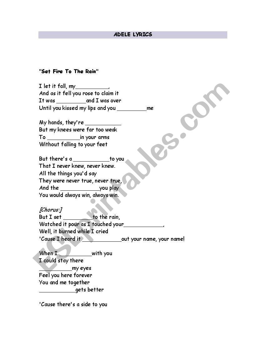 Adele lyrisc worksheet