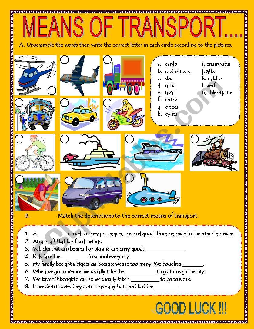 MEANS OF TRANSPORT worksheet