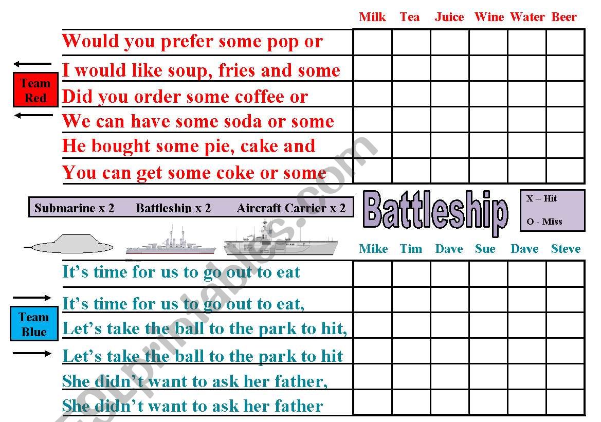 Battleship worksheet