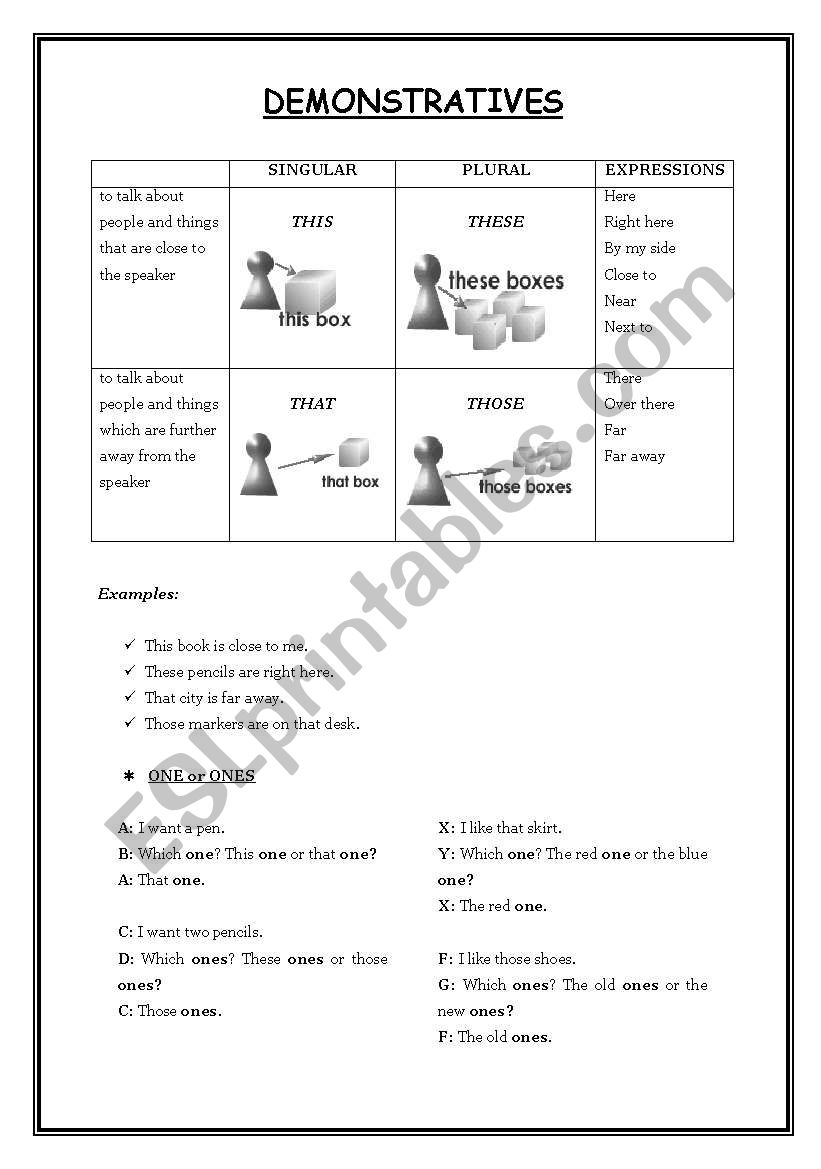 DEMONSTRATIVES worksheet