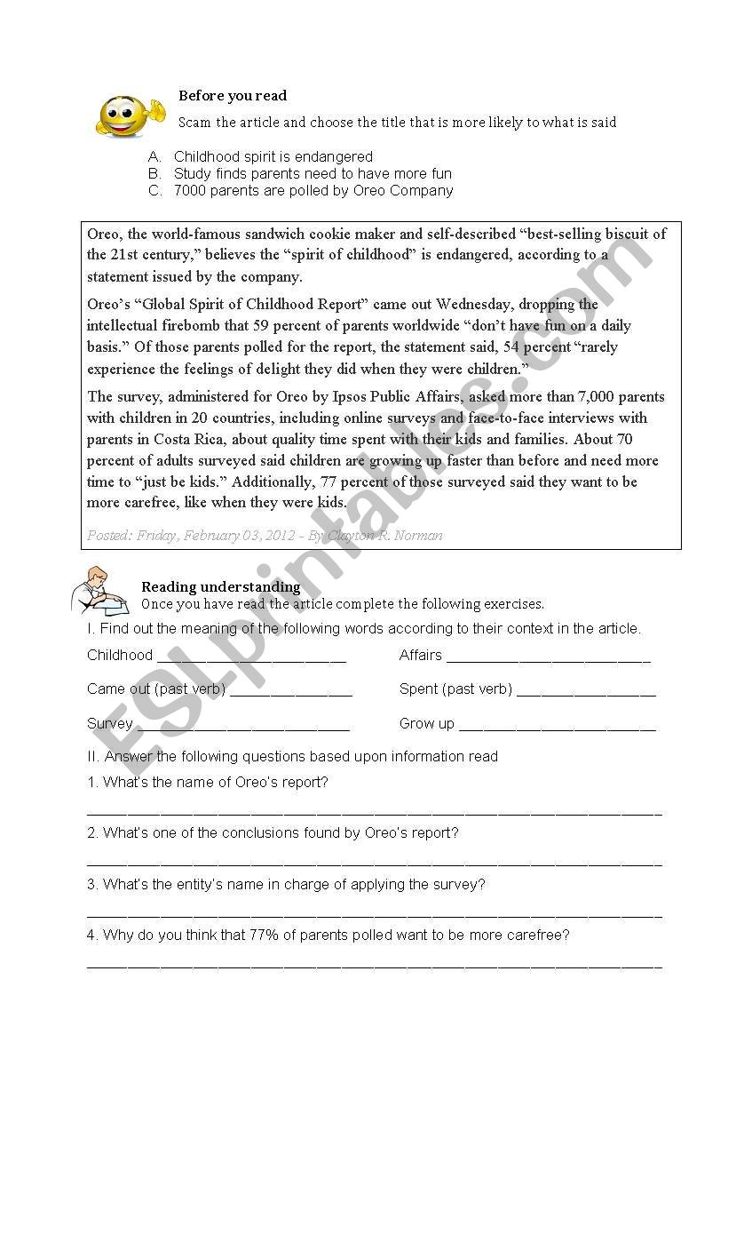 Parents need to have more fun worksheet