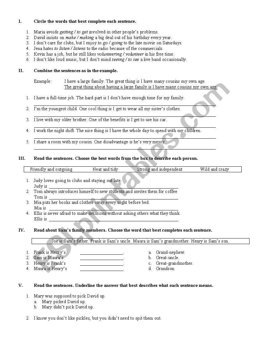 family worksheet