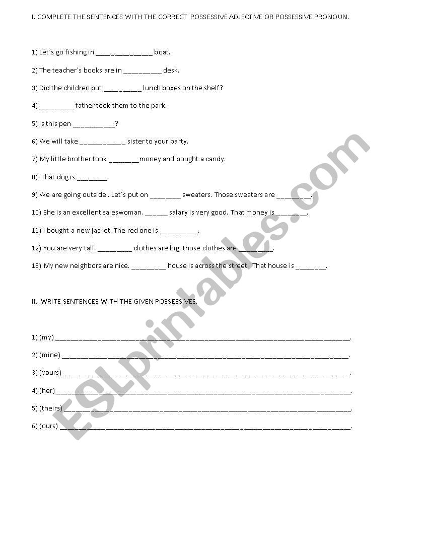 Possessive Adjectives and pronouns