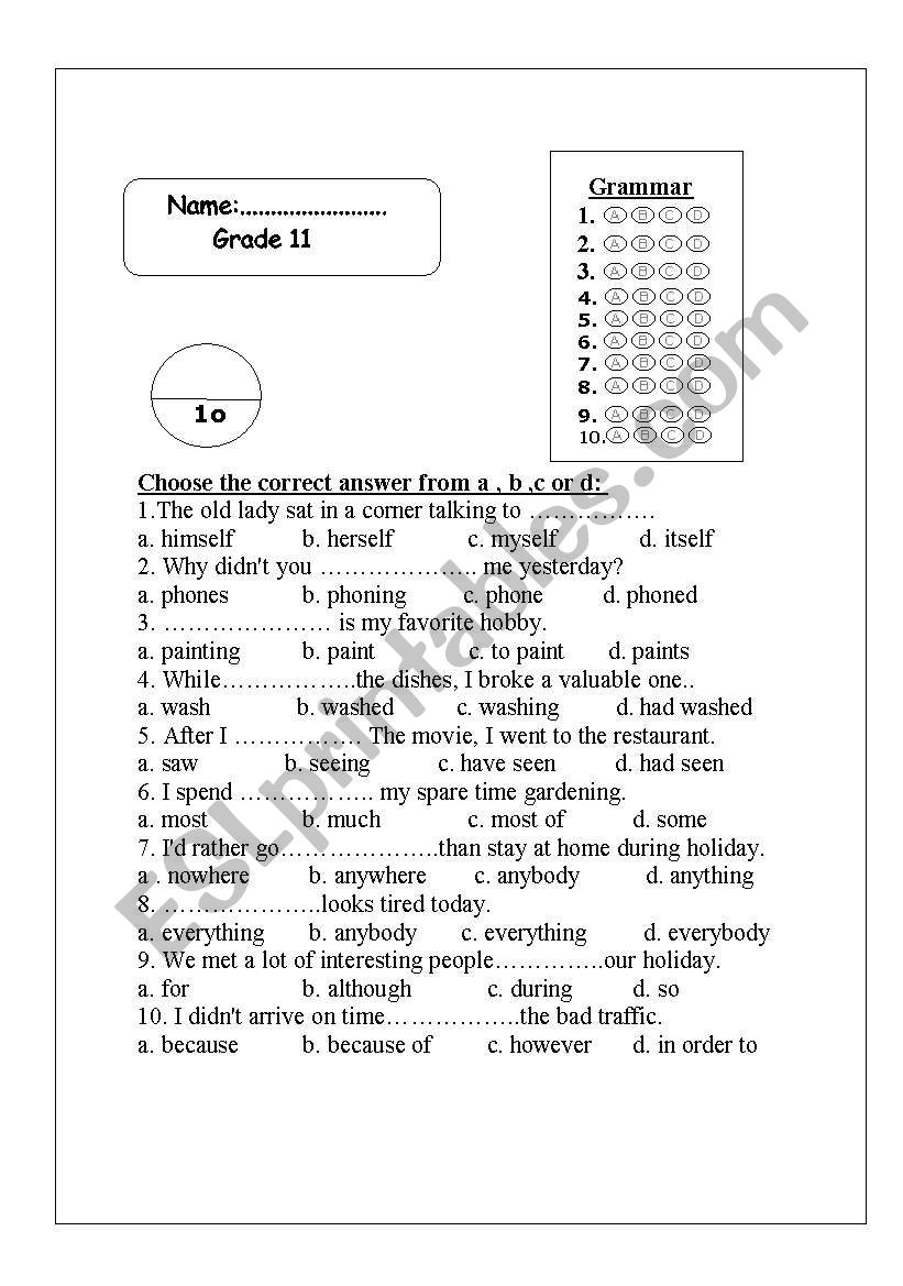 grammar worksheet