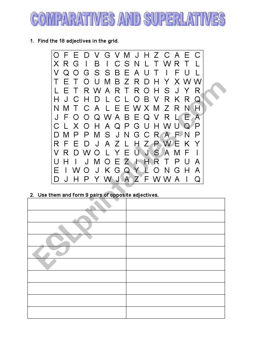 comparative superlative worksheet