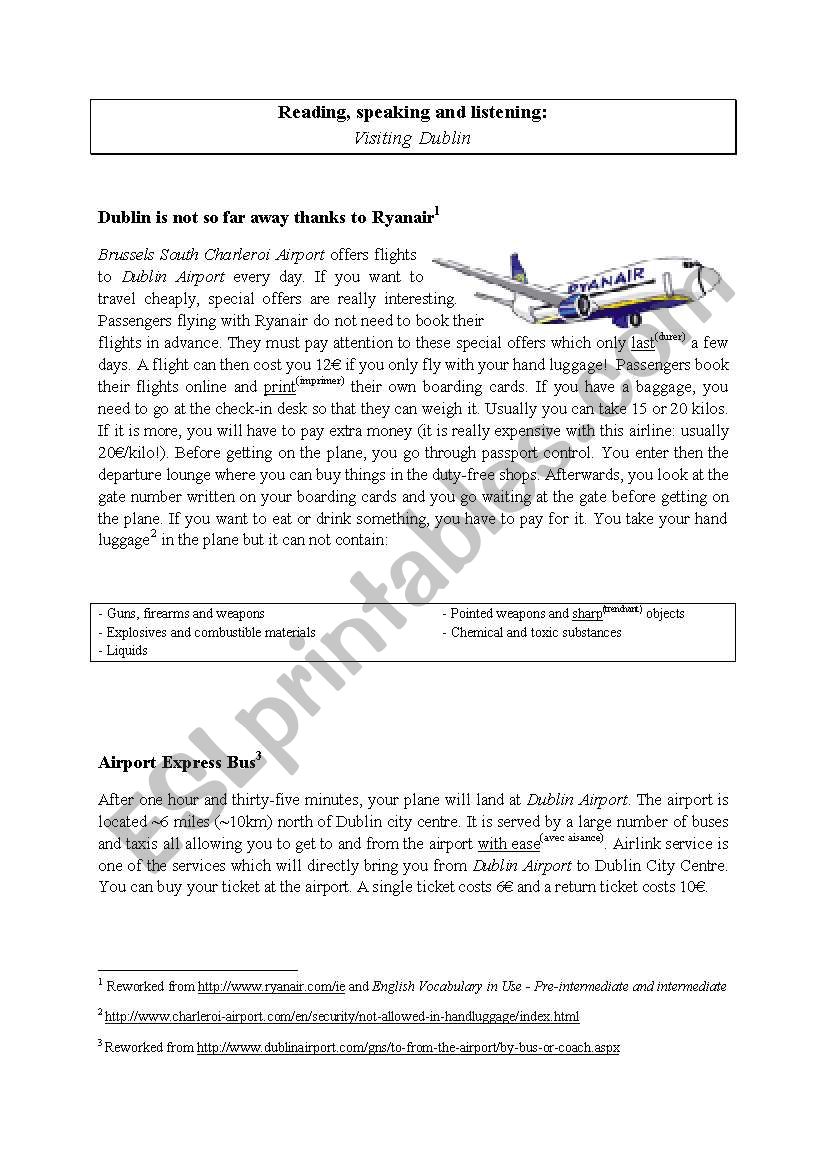 Visiting Dublin (PART 1) worksheet