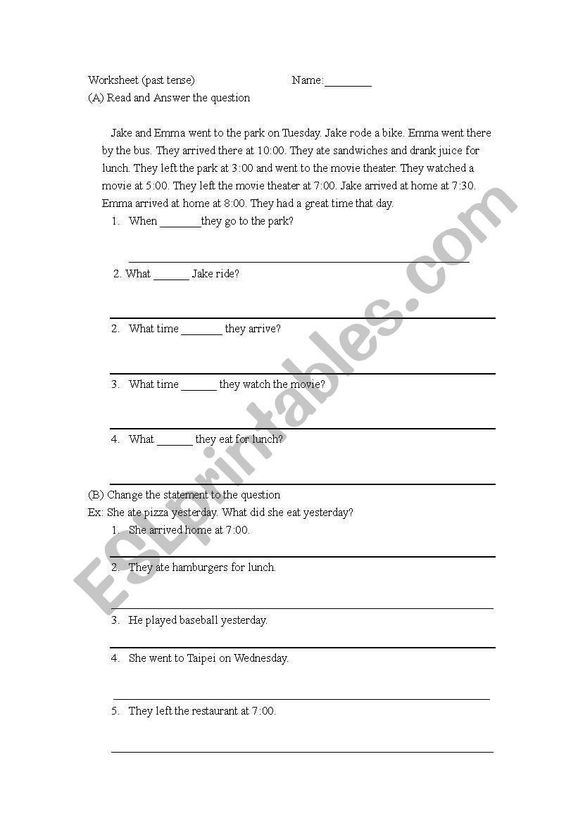 past simple worksheet worksheet