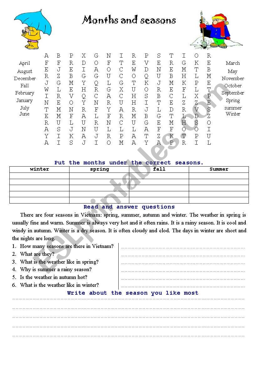 Month and Season worksheet