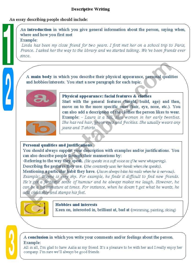 Descriptive Writing (people) worksheet