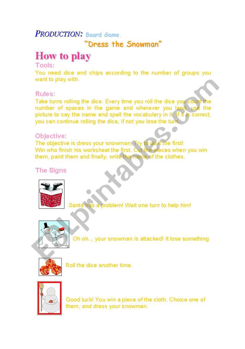 Board game worksheet