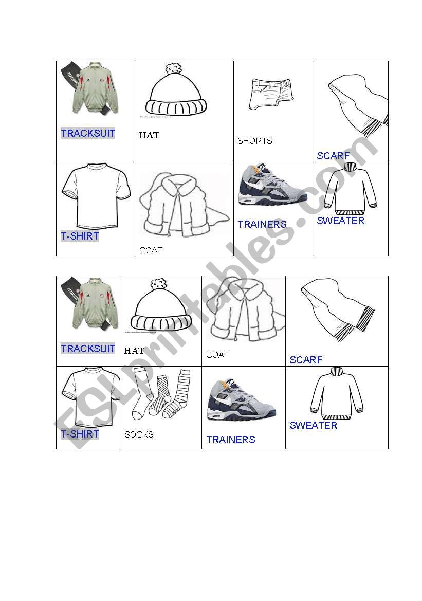 BINGO ABOUT CLOTHES worksheet