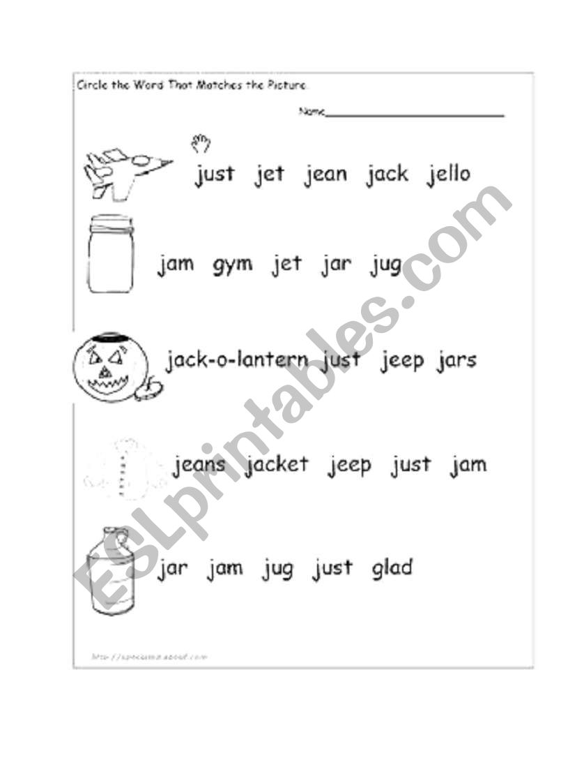 English worksheets: phonic-letter j