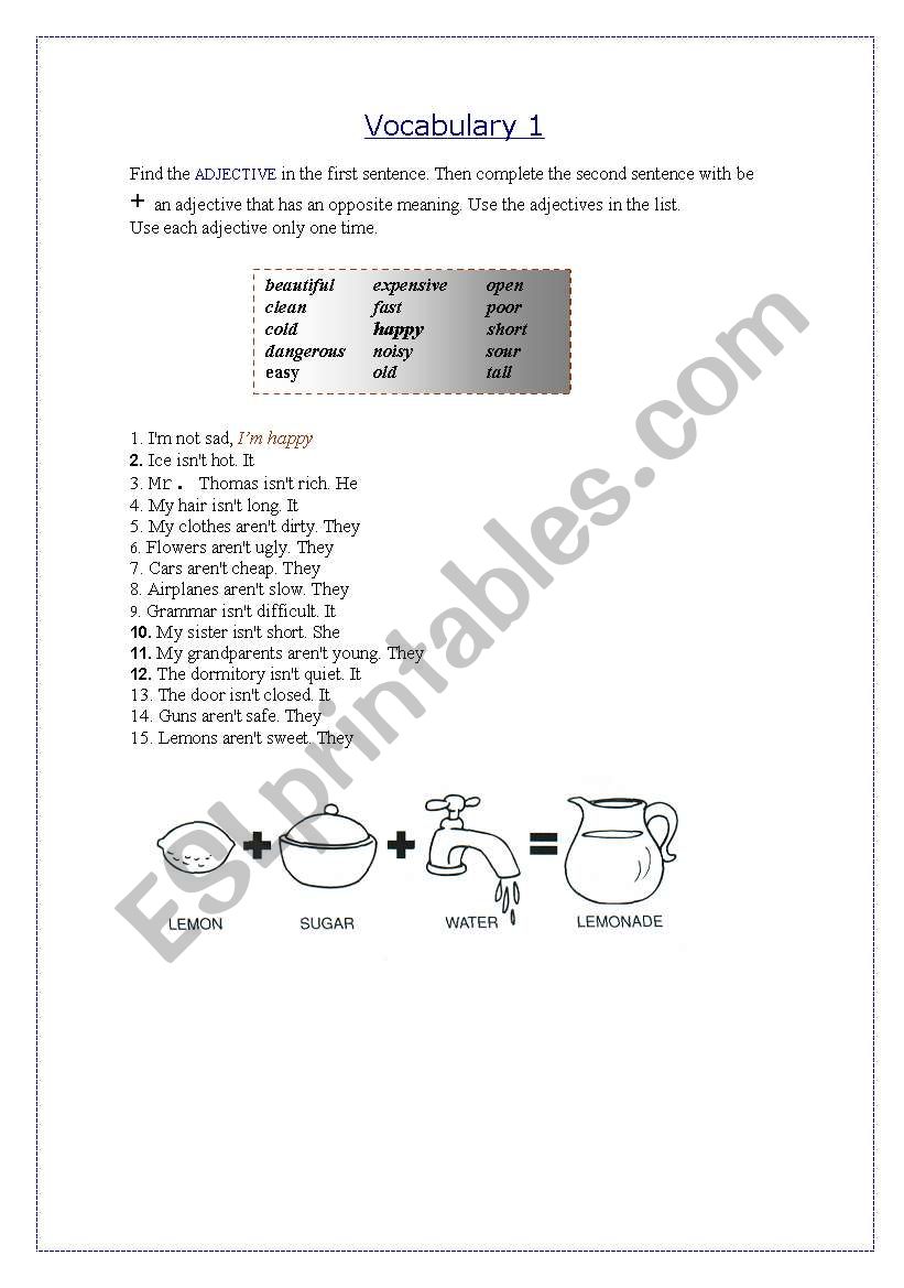 adjectives worksheet