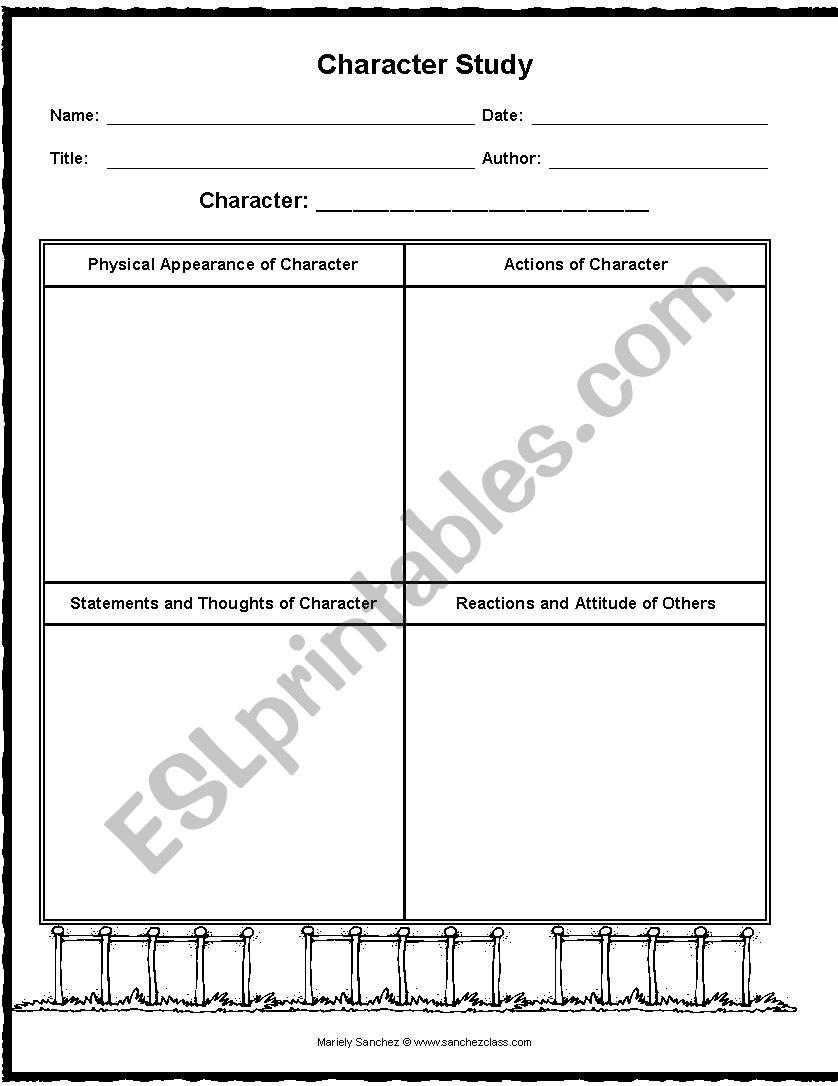 Character Study worksheet