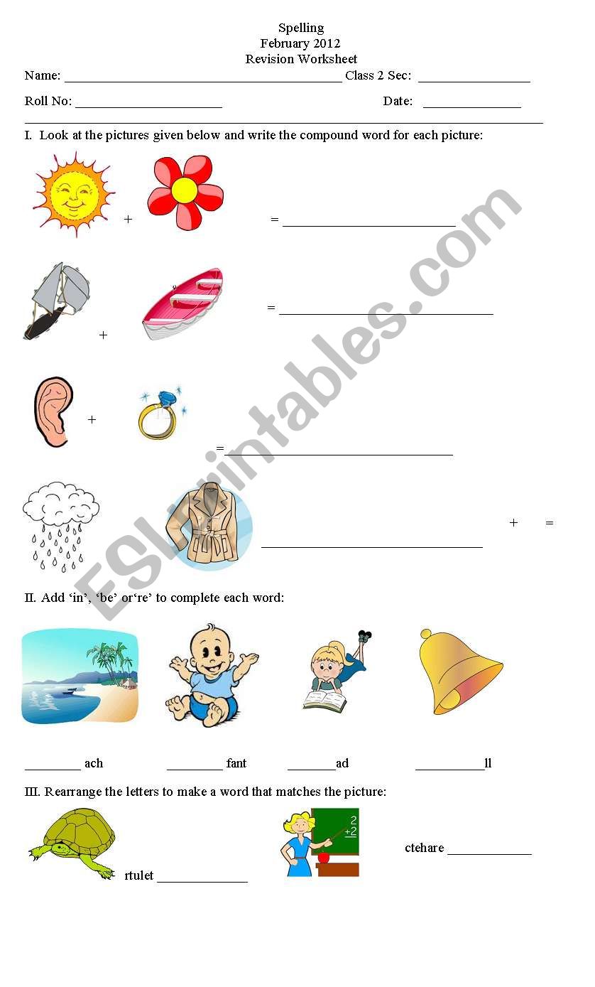 Spelling worksheet