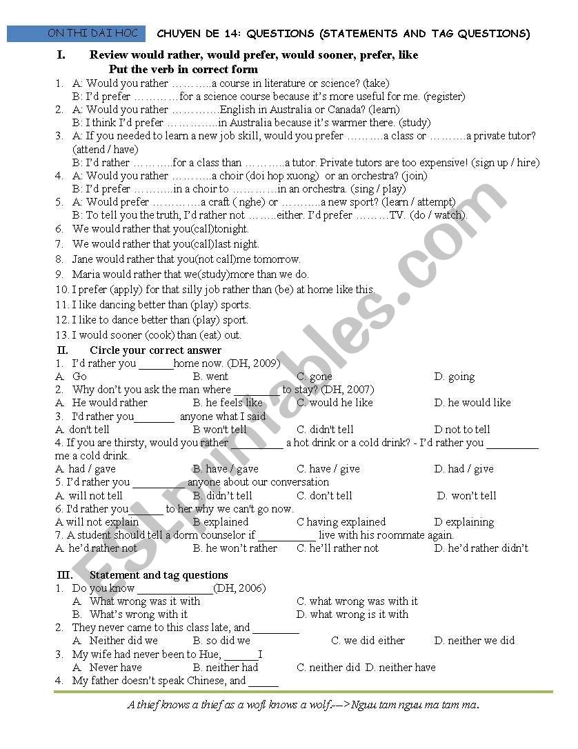 TAG-QUESTIONS MULTIPLE CHOICE QUESTIONS 