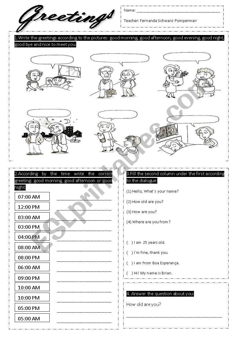 greetings worksheet