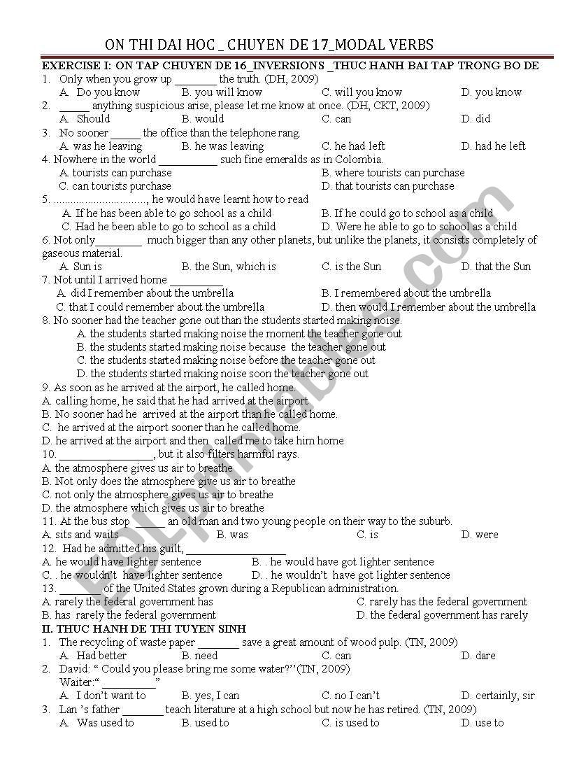 multiple choice questions of modal verbs 