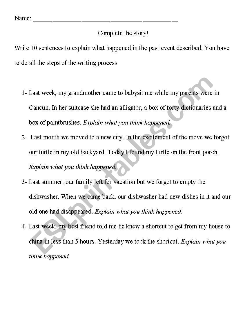 Complete a silly story- Past tense