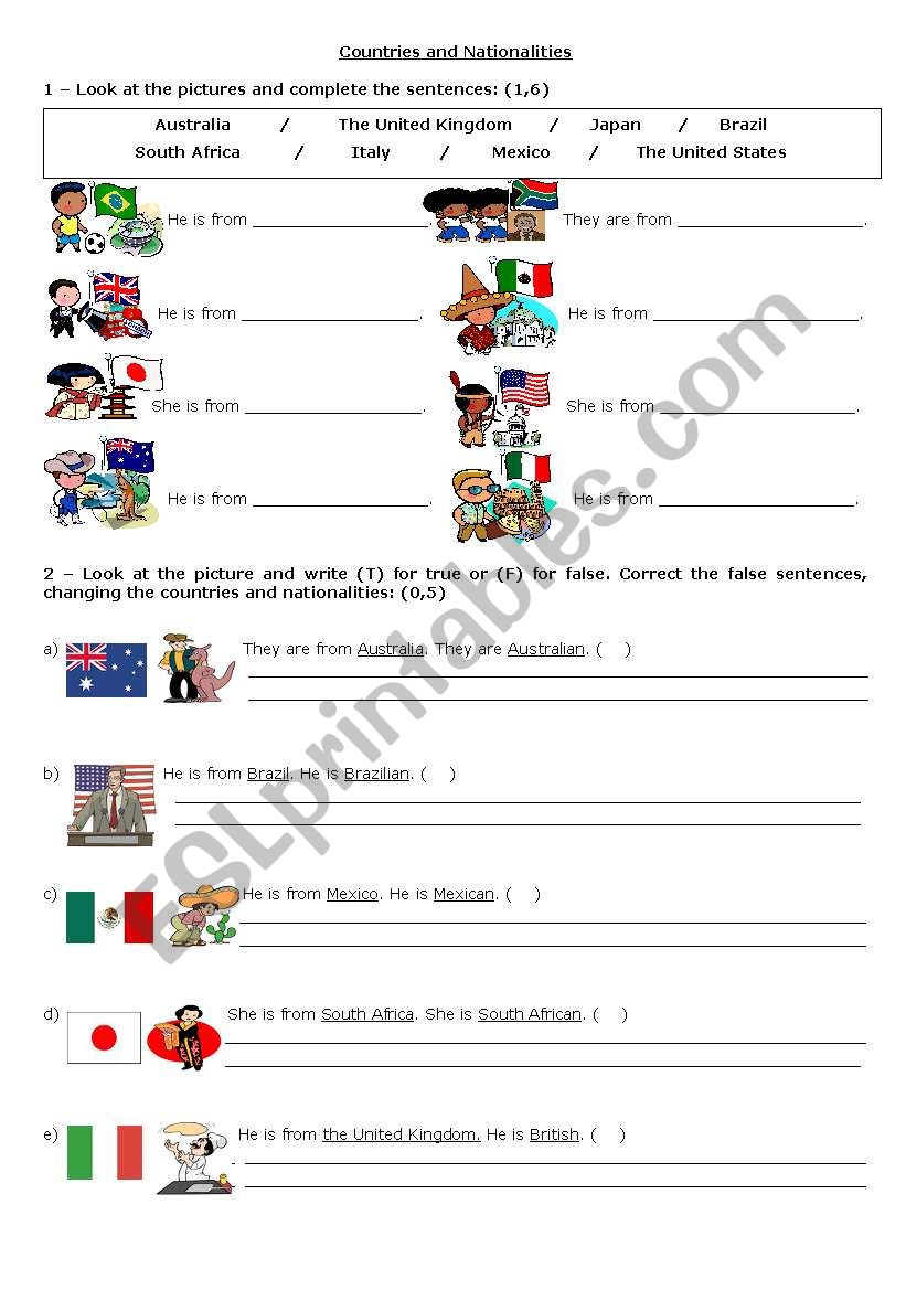 Countries and Nationalities worksheet