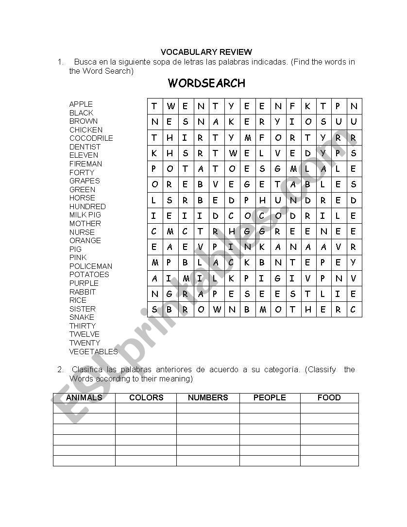 VOCABULARY REVIEW worksheet