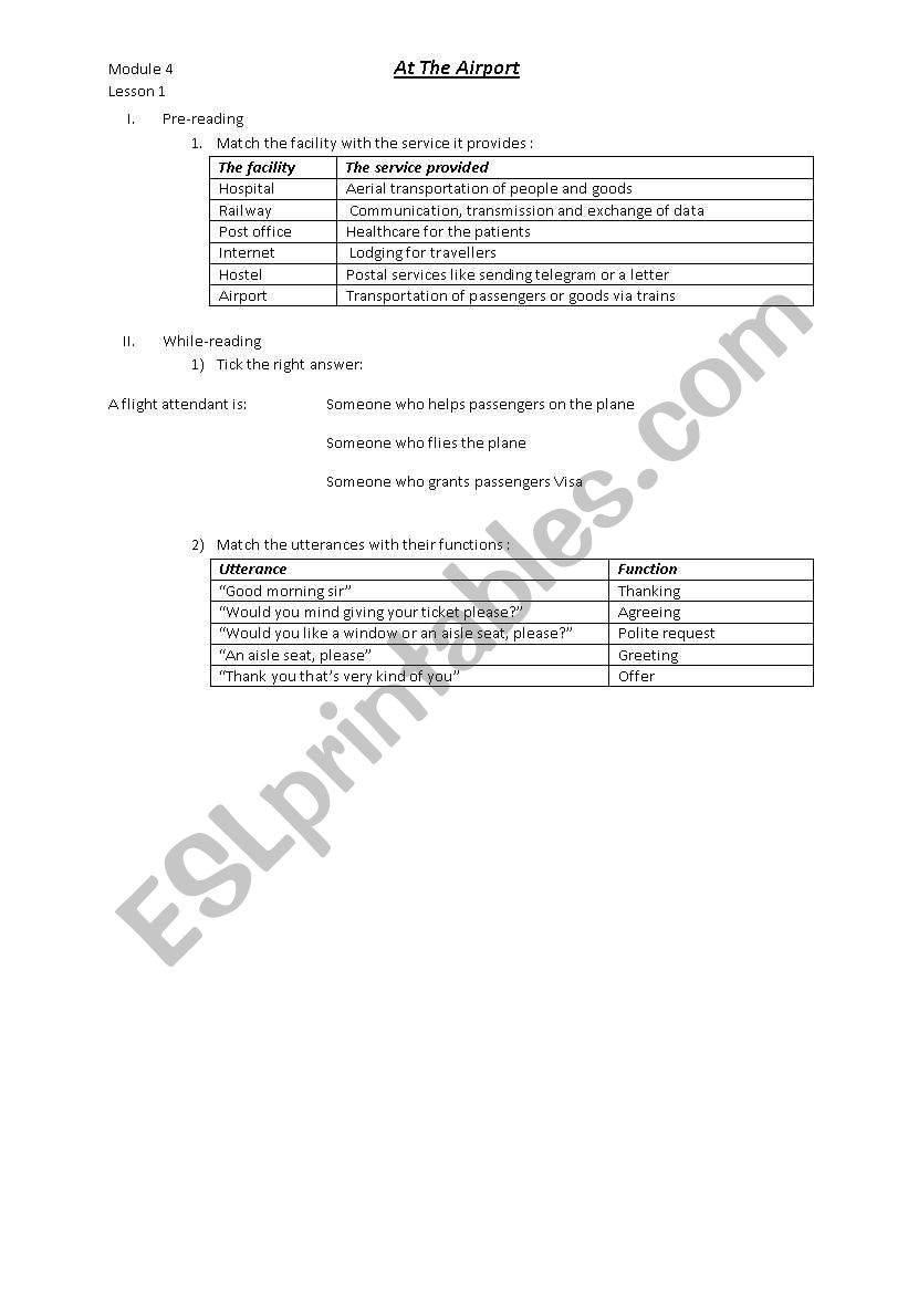 At the airport worksheet