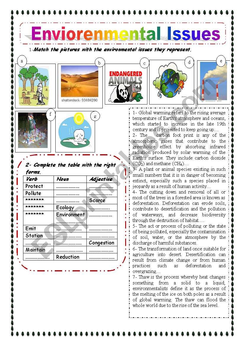 Environmental concerns worksheet