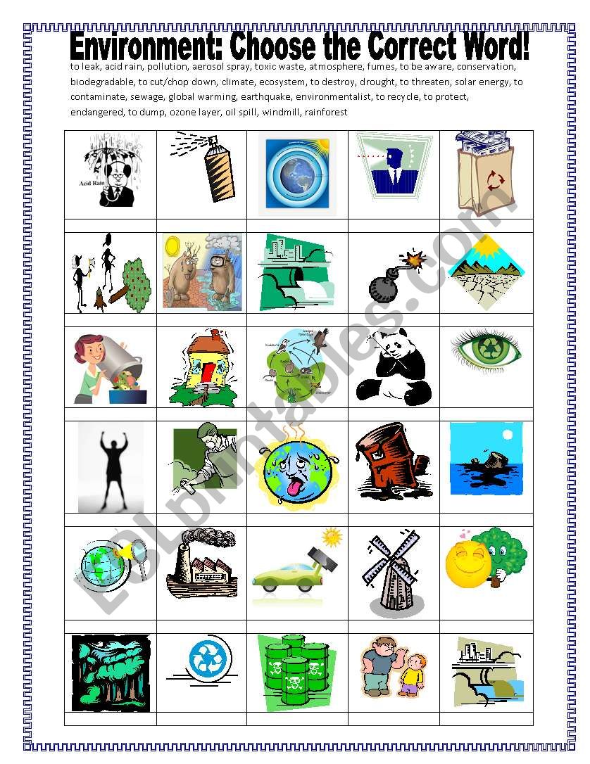 Environment Matching worksheet