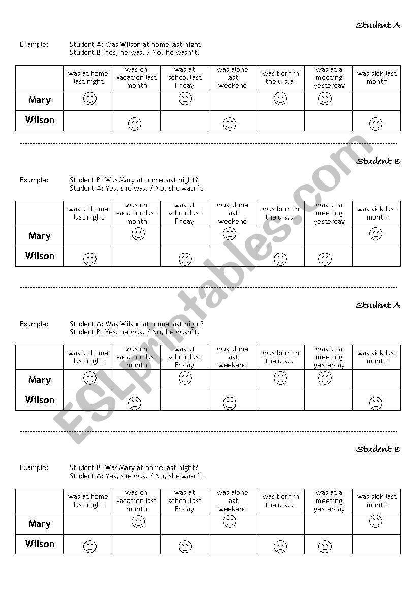 Was & Were worksheet