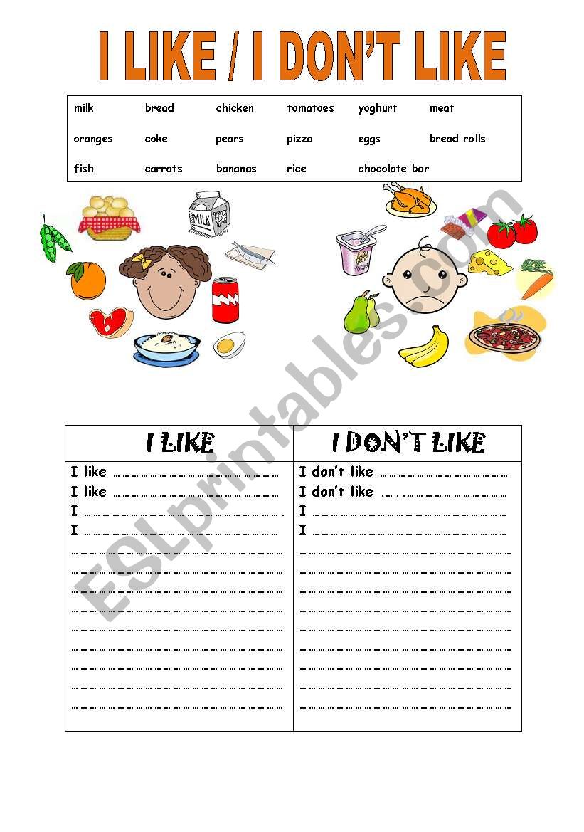 I like / I dont like worksheet