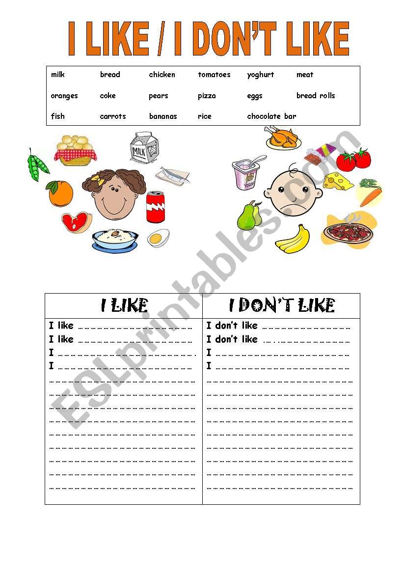 I like / I donÂ´t like worksheet
