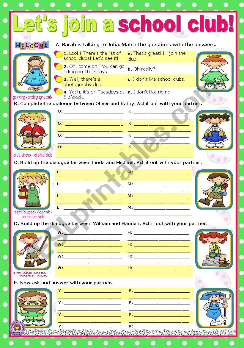 Let s Join A School Club Short Easy Dialogues ESL Worksheet By Mena22