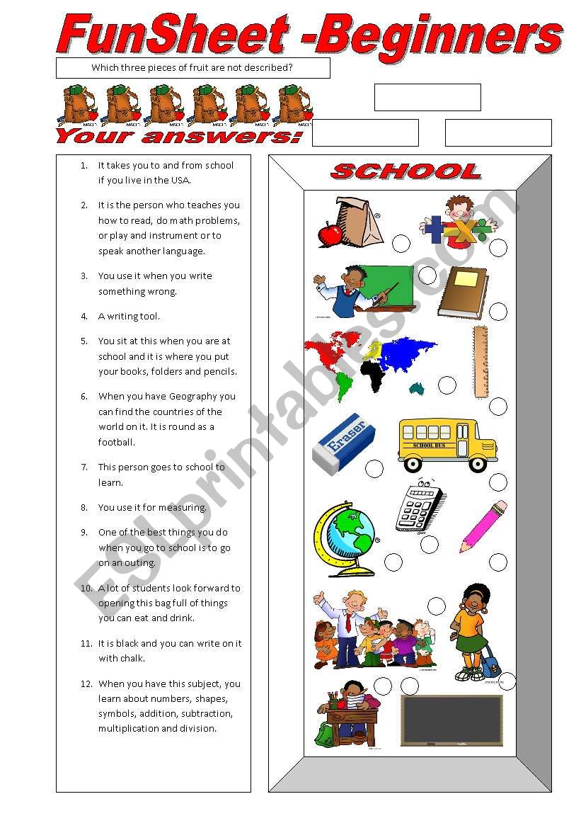 FunSheet for Beginners: School