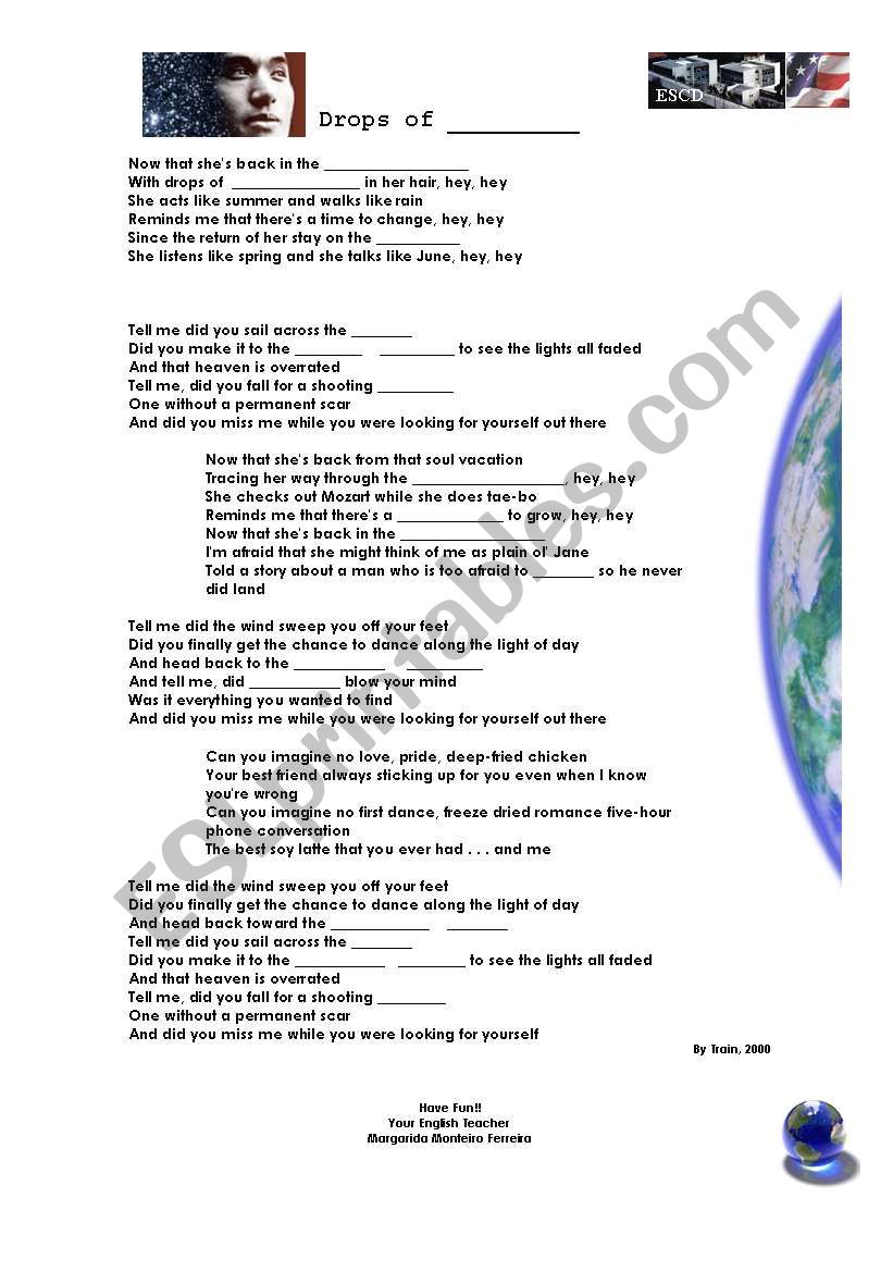 Drops of Jupiter worksheet