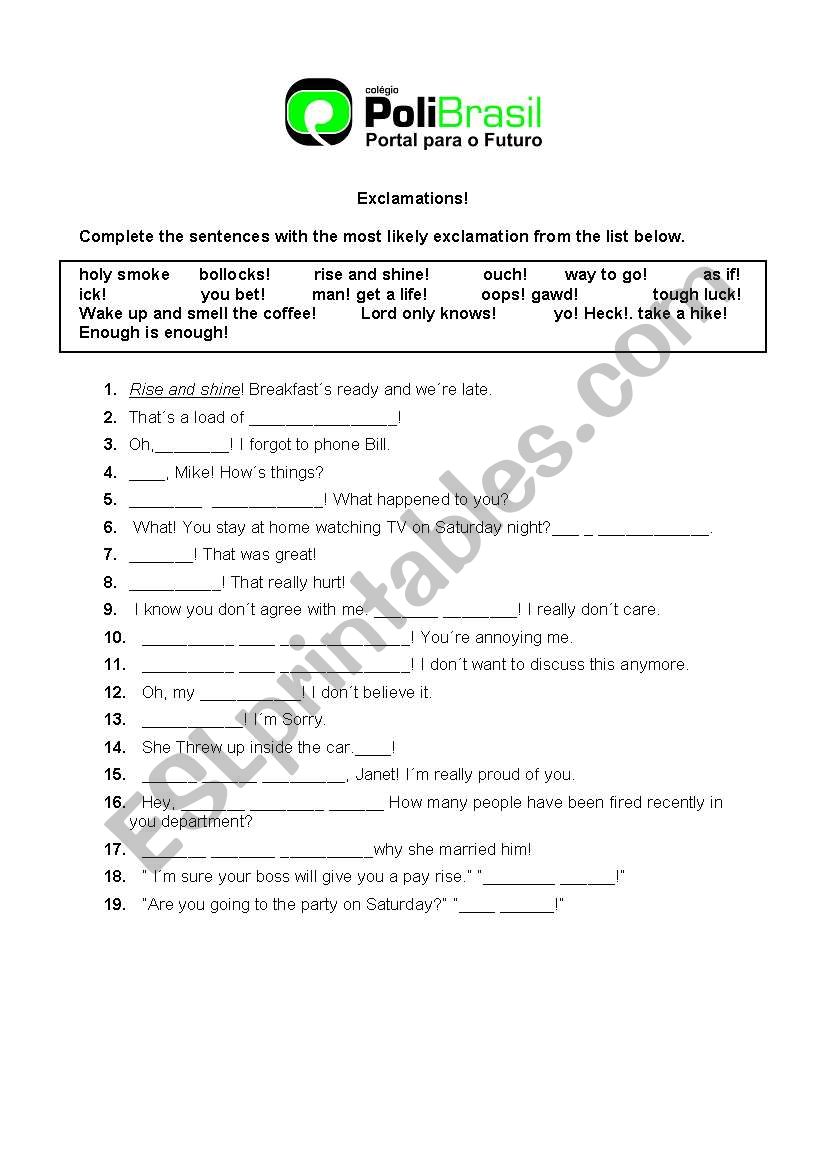 11 Exclamations! worksheet