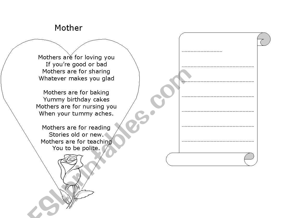 mothers day card worksheet