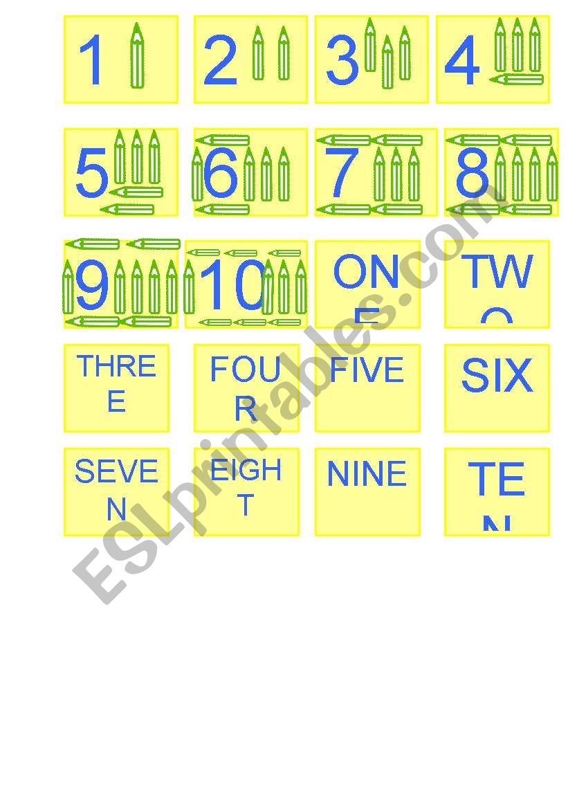 MEMORY GAME NUMBERS 1-10 worksheet