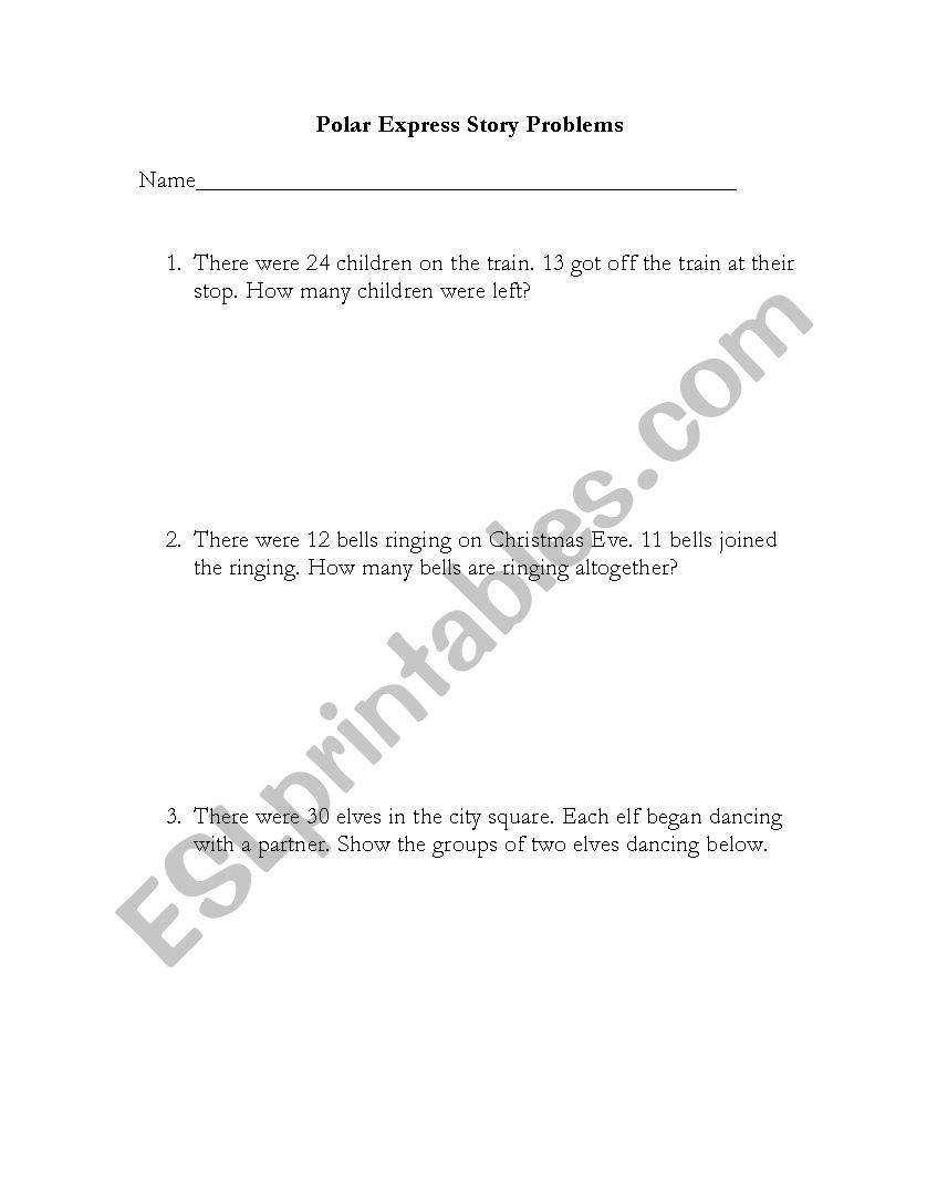 Polar Express Story Problems worksheet