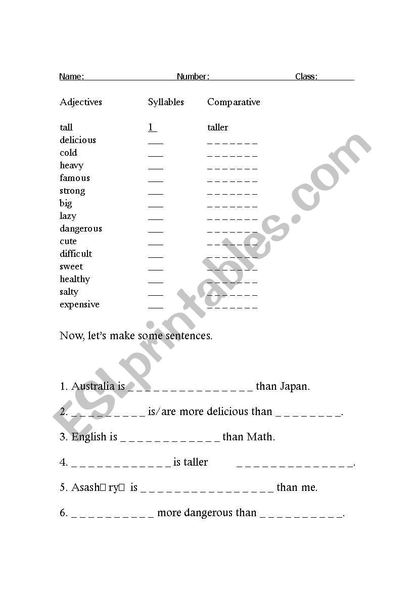 Comparative adjectives worksheet