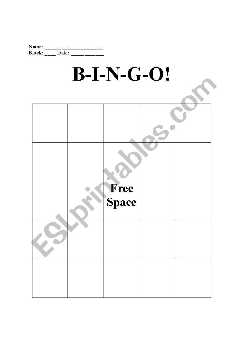 English worksheets: Blank Bingo Sheet
