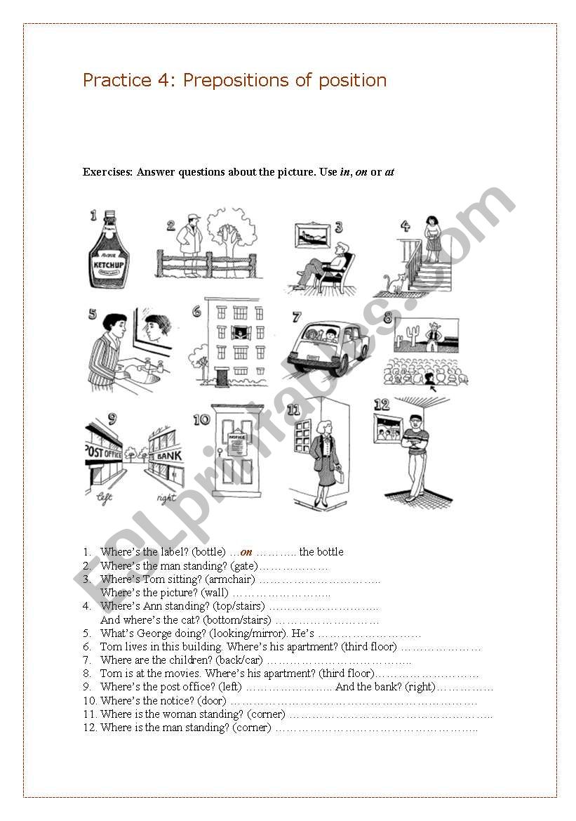 prepostions of place worksheet