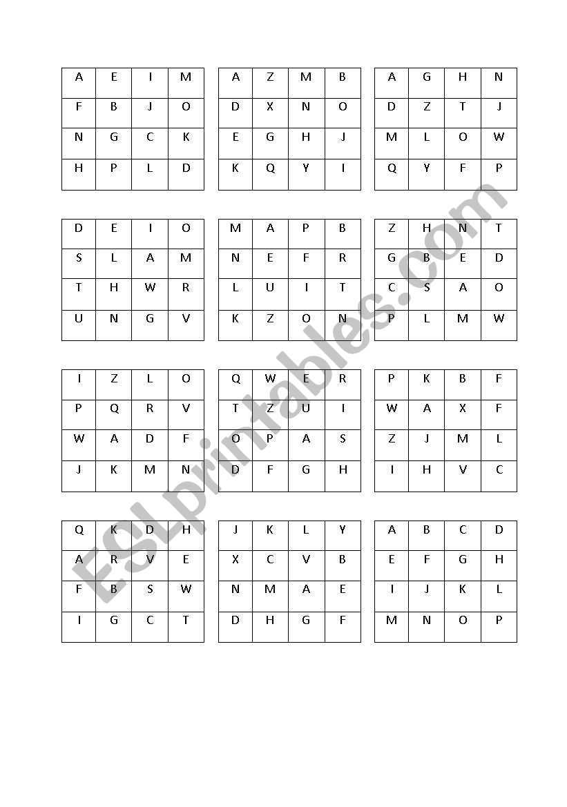 Letterbingo worksheet