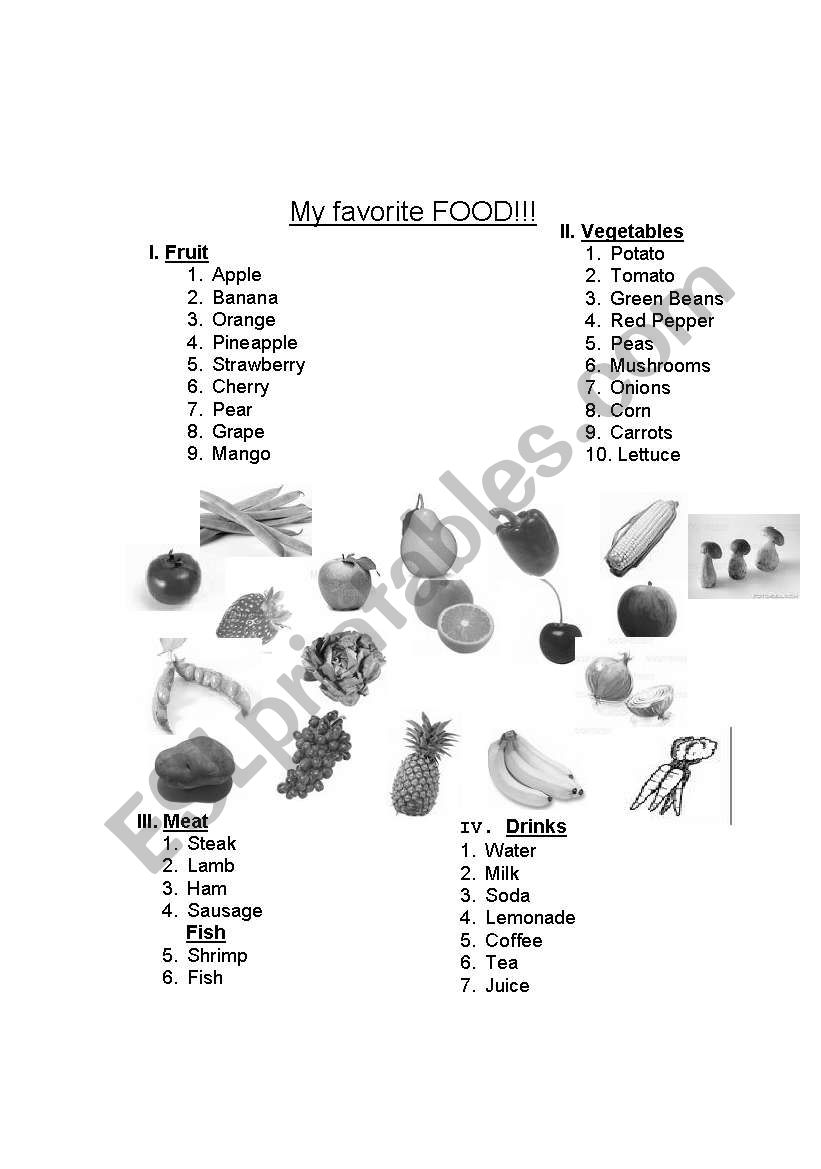 food worksheet