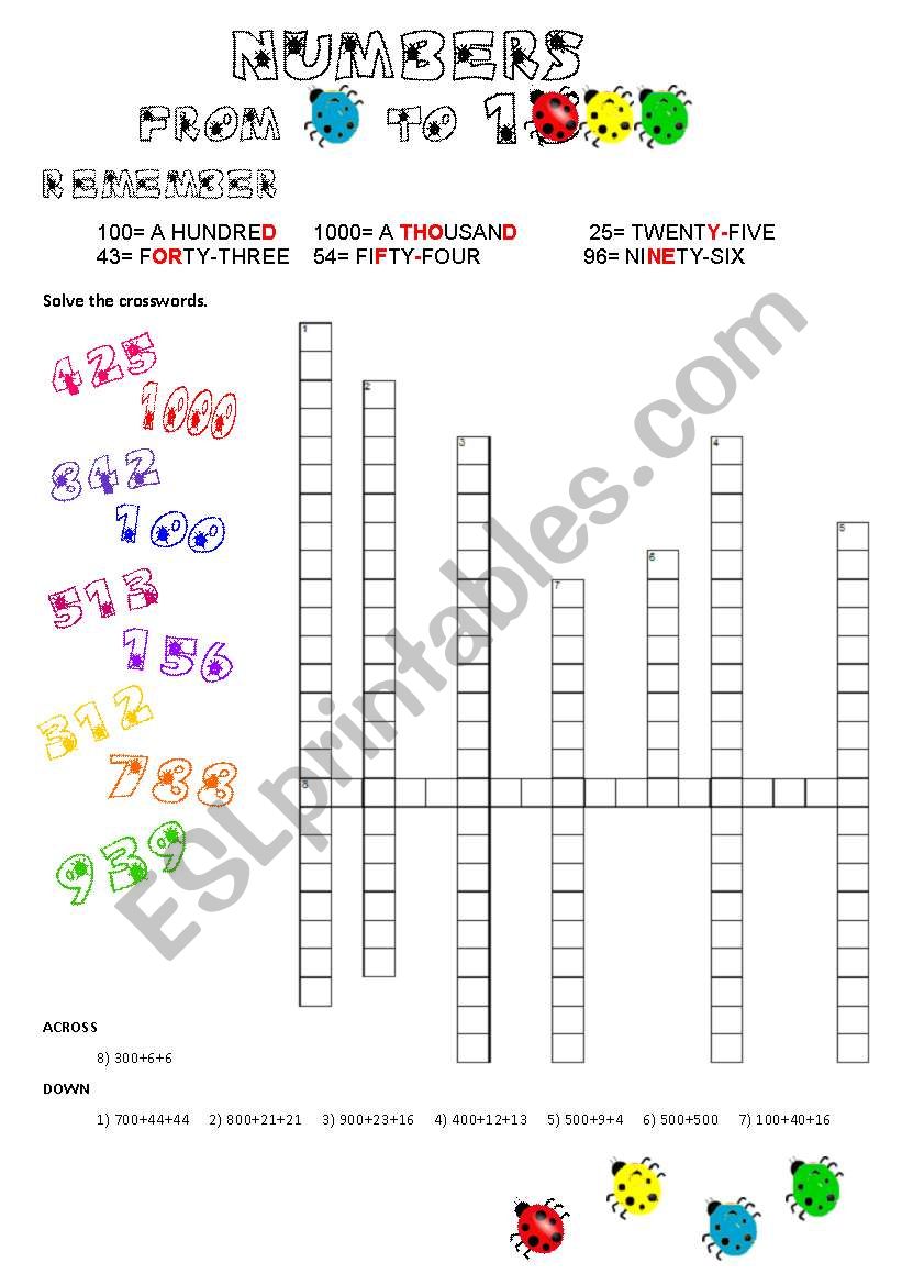 Pairs Of Numbers That Make 1000 Worksheet