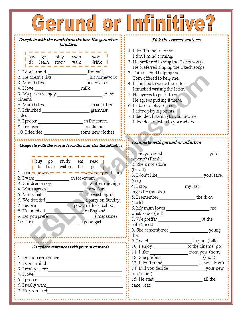 Verb patterns worksheet