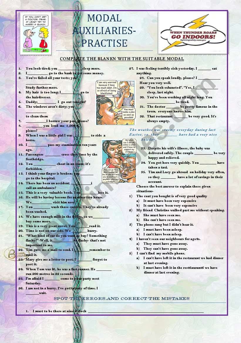 MODAL AUXILIARIES worksheet